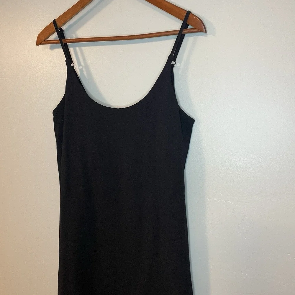 Gretchen Scott M Black Cotton Stretch Spaghetti Strap Dress Long